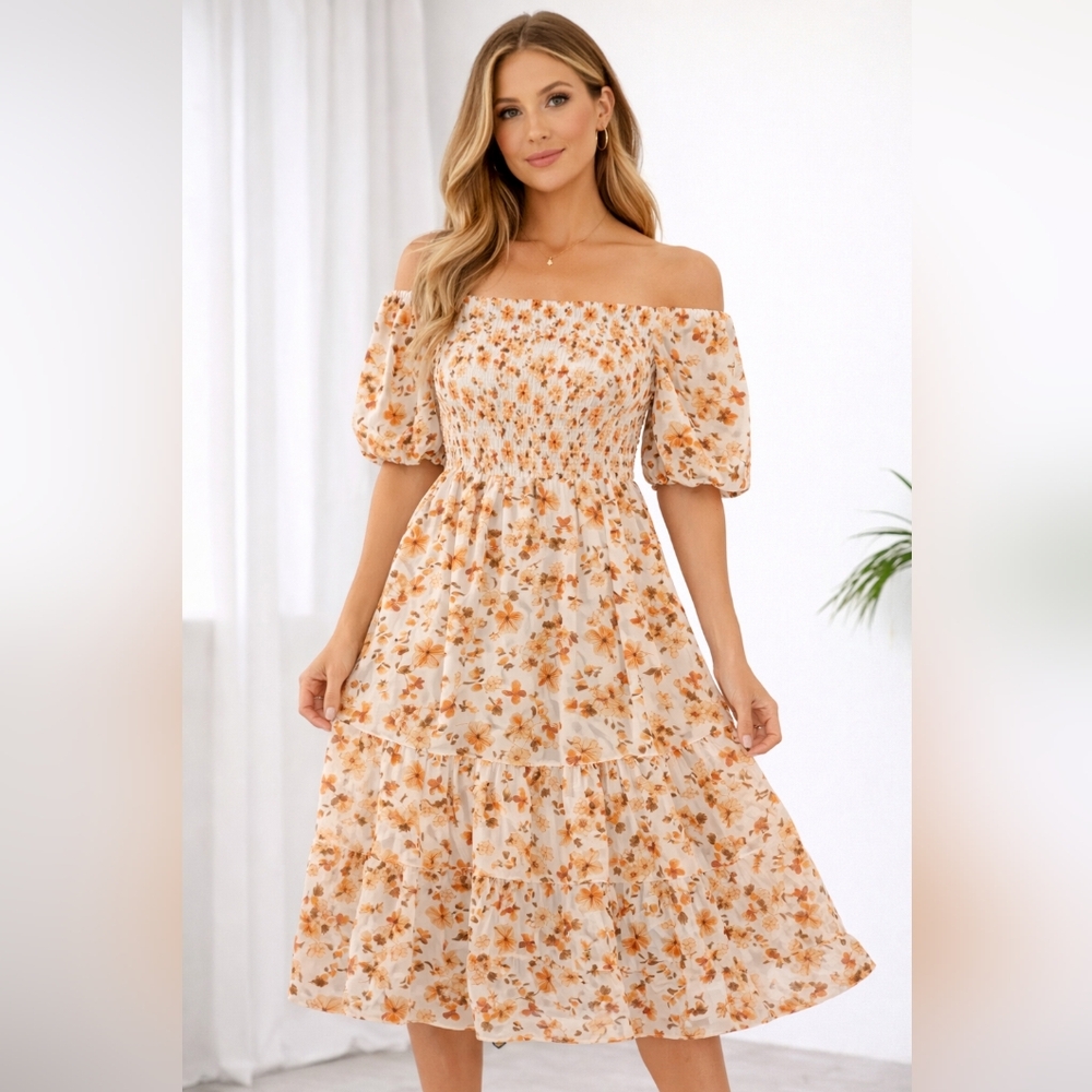 Jessica Simpson Ivory and Tangerine Dress